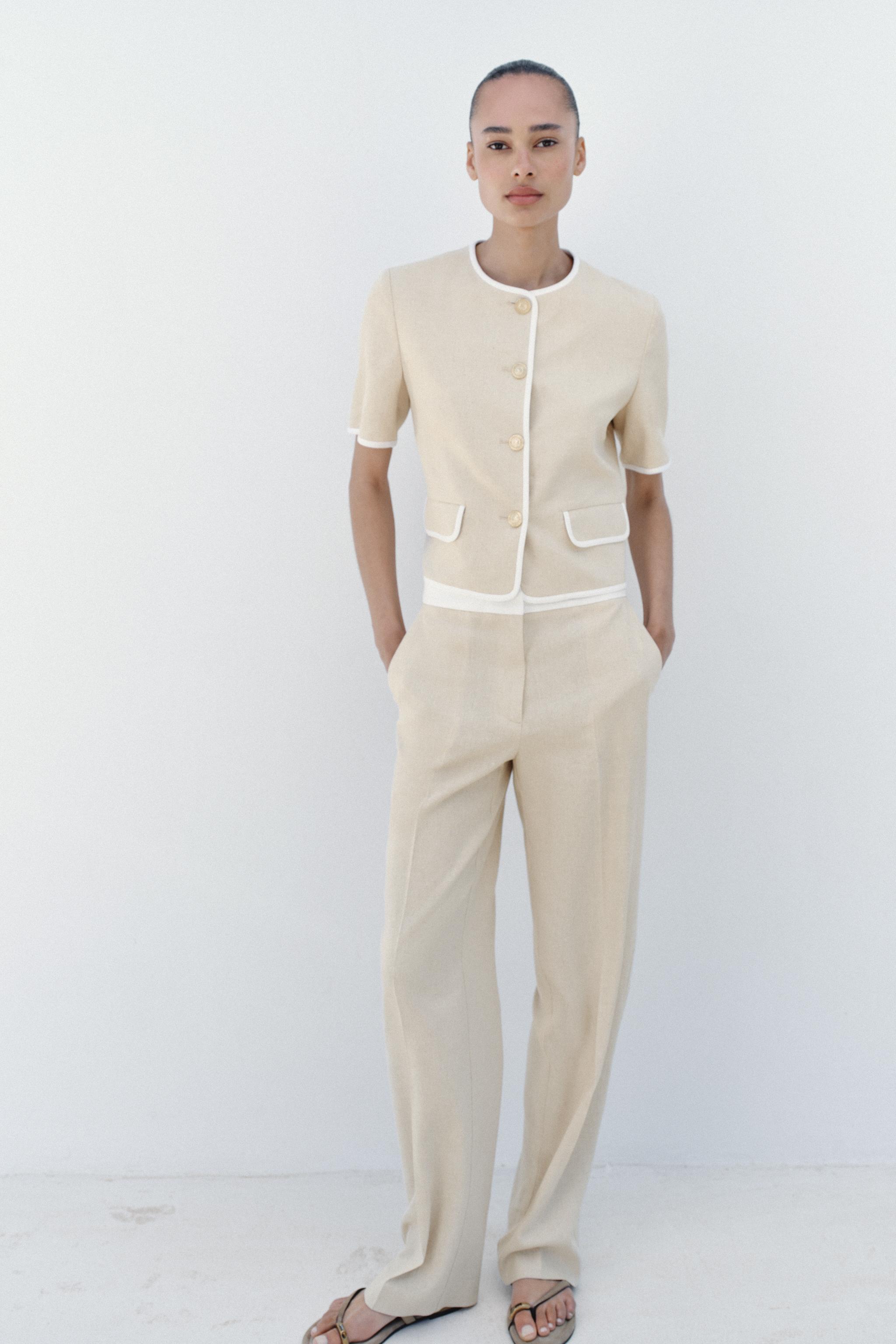 SHORT SLEEVE CONTRAST TRIM BLAZER